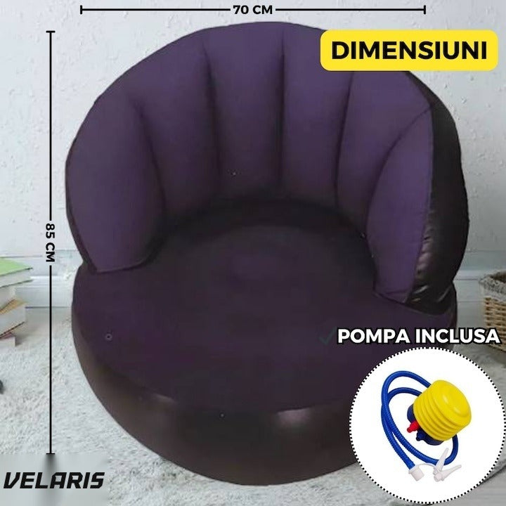 Fotoliu gonflabil cu pompă inclusă, design modern, 85x70 cm, interior și exterior, violet