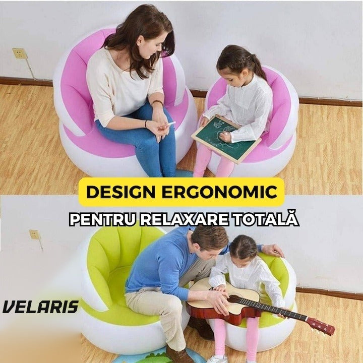 Fotoliu gonflabil cu pompă inclusă, design modern, 85x70 cm, interior și exterior, violet