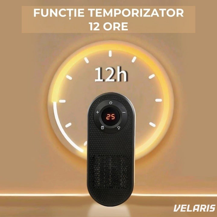 Incălzitor electric compact 500W, rotație 180°, ecran LED, telecomandă
