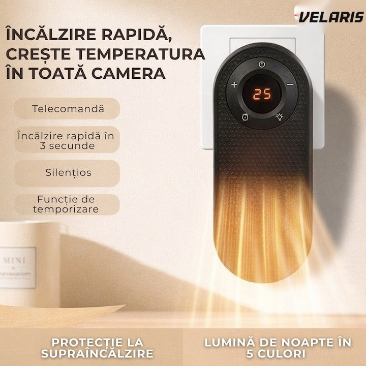 Incălzitor electric compact 500W, rotație 180°, ecran LED, telecomandă