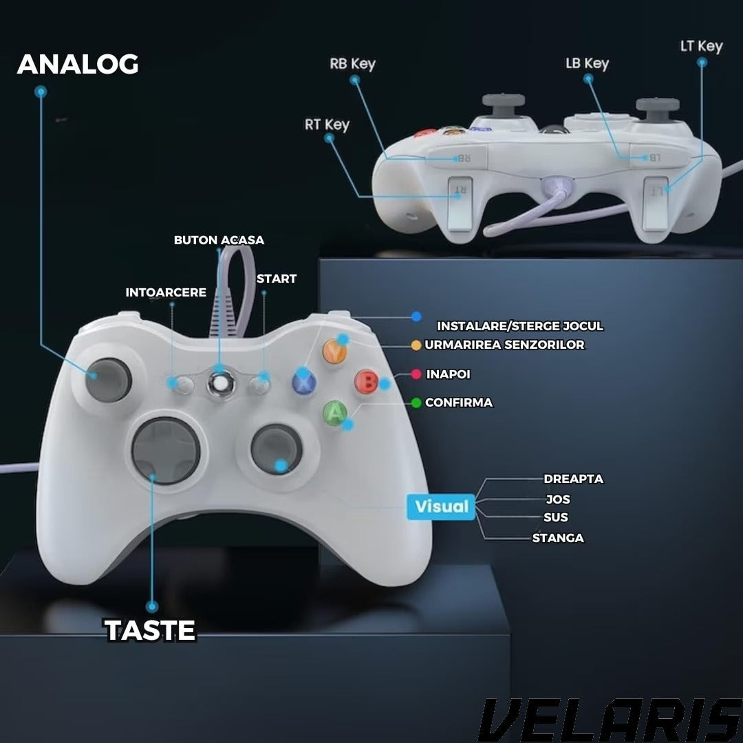Controller Dual Shock pentru PC si Xbox 360 cu stick-uri analog vibratii realiste dualpad 8 directii conectare USB cablu 2, 5 m