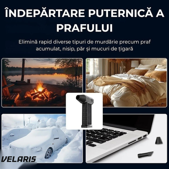 Suflantă de aer fără fir, motor 130000 RPM, baterie reîncărcabilă, debit reglabil, negru