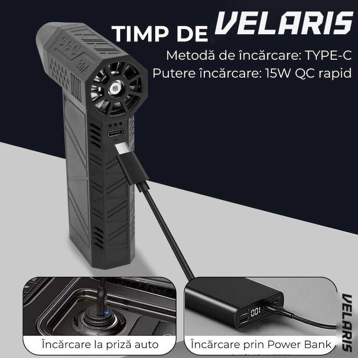 Suflantă de aer fără fir, motor 130000 RPM, baterie reîncărcabilă, debit reglabil, negru