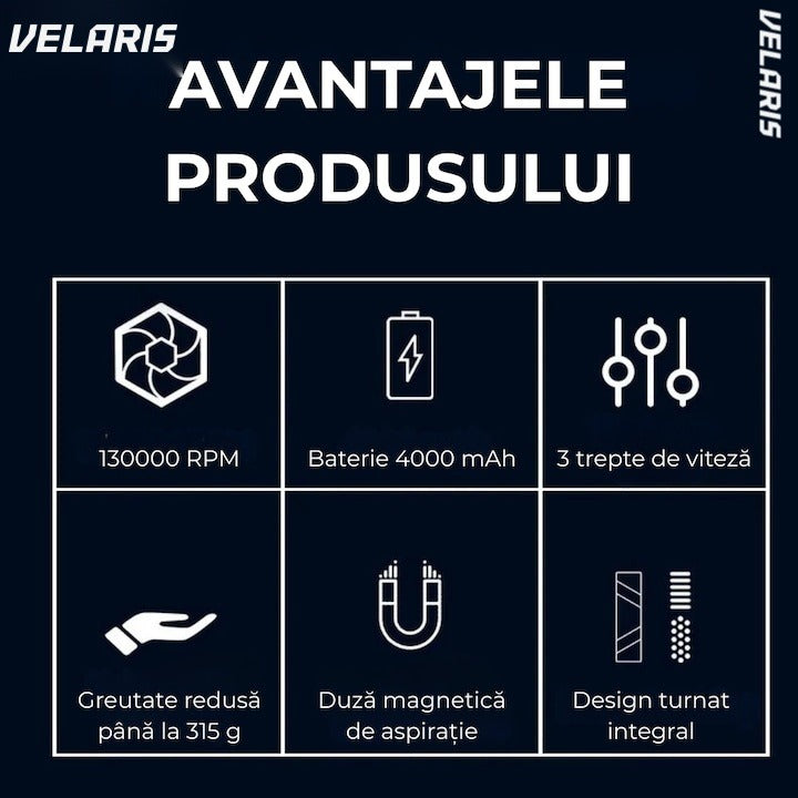 Suflantă de aer fără fir, motor 130000 RPM, baterie reîncărcabilă, debit reglabil, negru