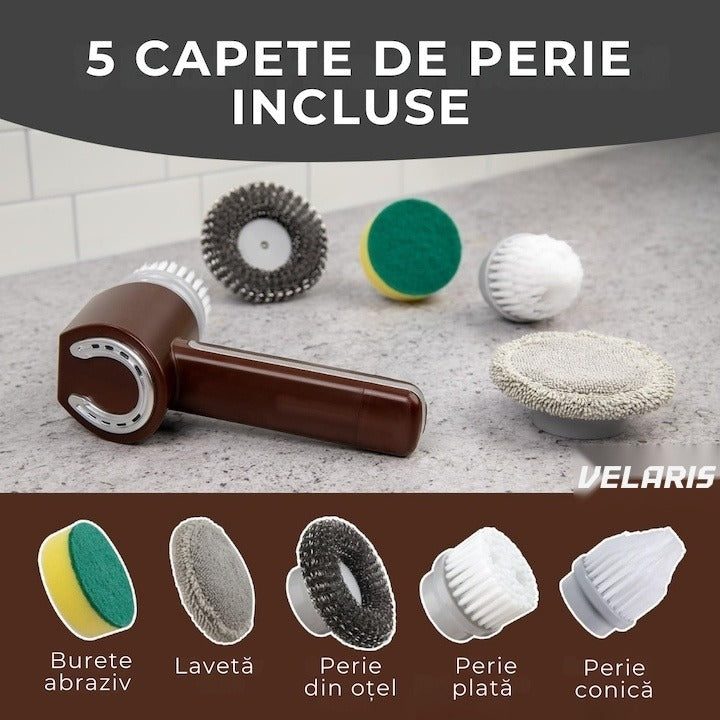 Perie electrica curatare fara fir, 350 RPM, set 5 capete schimbabile