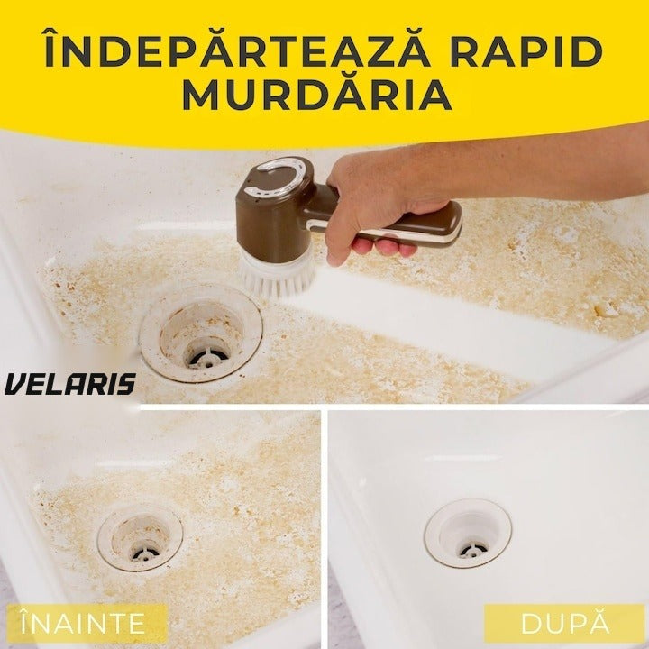 Perie electrica curatare fara fir, 350 RPM, set 5 capete schimbabile