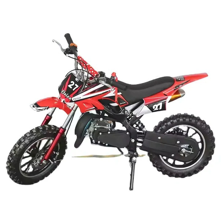 Motocicletă cross pentru copii, motor 49cc, roți late, pornire ușoară, off-road, roșu