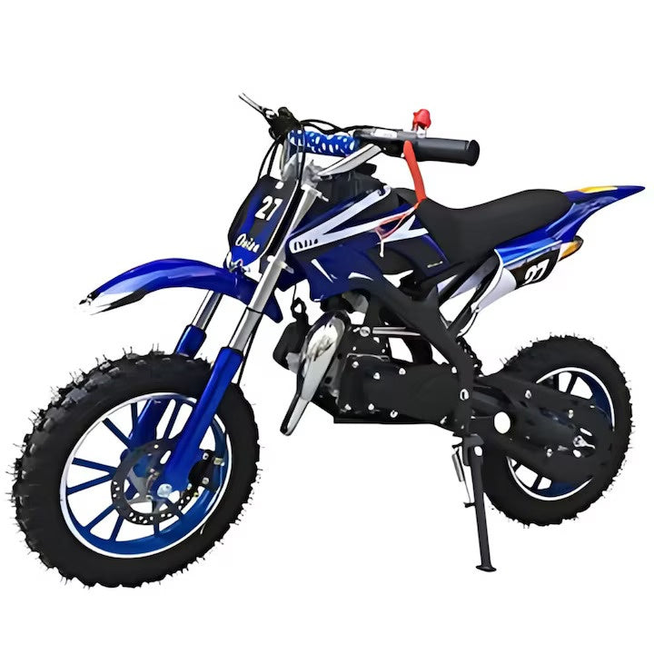 Motocicletă cross pentru copii, motor 49cc, roți late, pornire ușoară, off-road, albastru
