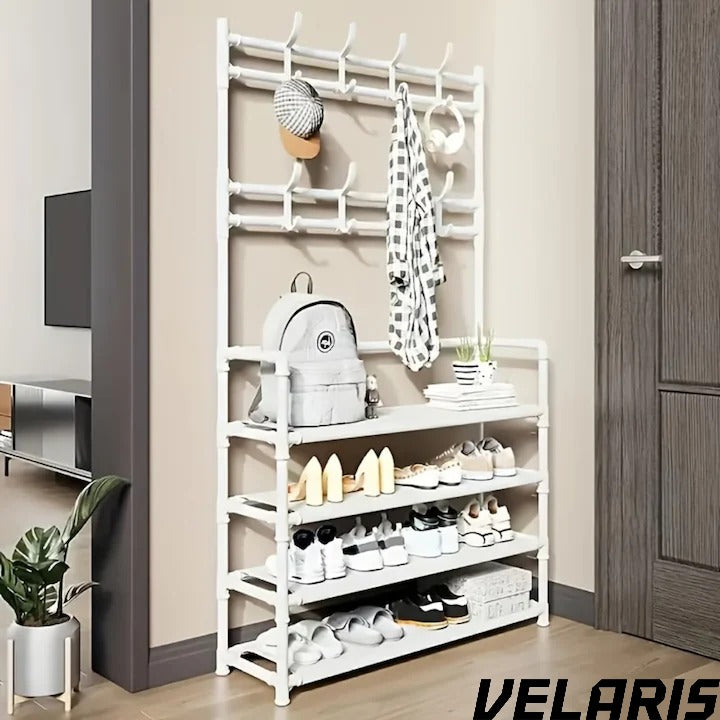 Cuier multifunctional pentru haine si incaltaminte, 171x80x26.5 cm, material durabil, design ergonomic si modern, negru