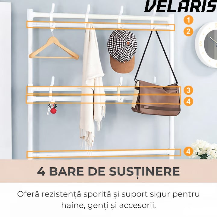 Cuier multifunctional pentru haine si incaltaminte, 171x80x26.5 cm, material durabil, design ergonomic si modern, negru