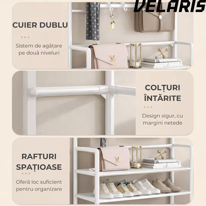 Cuier multifunctional pentru haine si incaltaminte, 171x80x26.5 cm, material durabil, design ergonomic si modern, negru