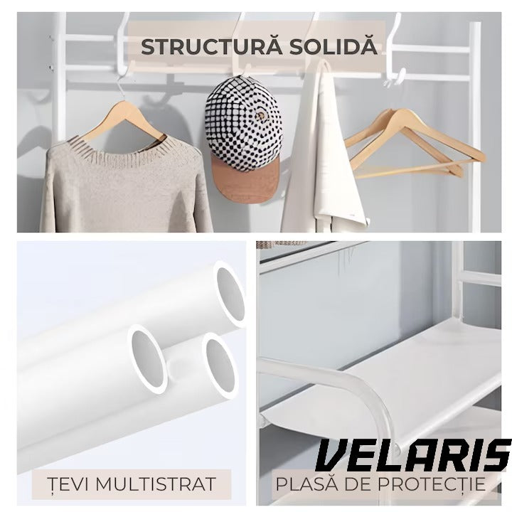 Cuier multifunctional pentru haine si incaltaminte, 171x80x26.5 cm, material durabil, design ergonomic si modern, negru