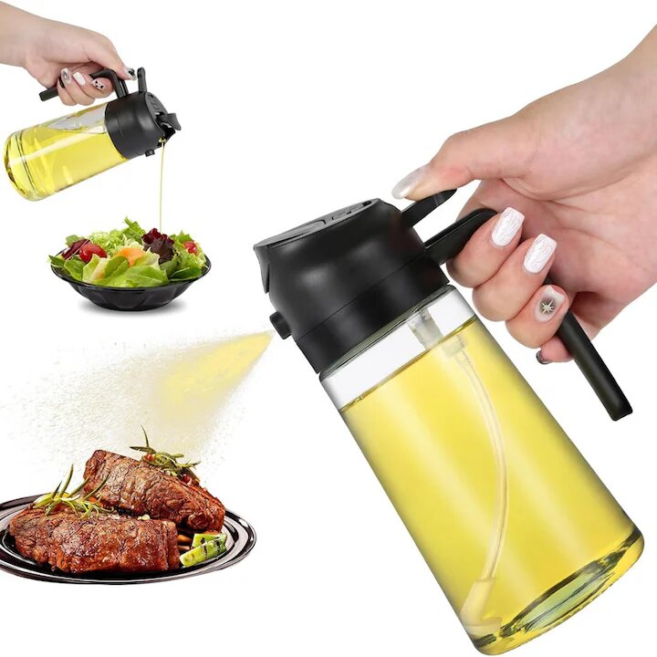 Sticla dozatoare ulei 2 in 1, 470ml, cu pulverizator si turnare, control precis, sticla termorezistenta