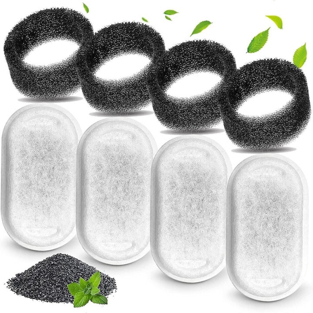 Set 4 filtre pentru dispenser de apa automat, design oval, elimina mirosurile si gusturile neplacute, filtrare eficienta pentru caini si pisici, bumbac de calitate