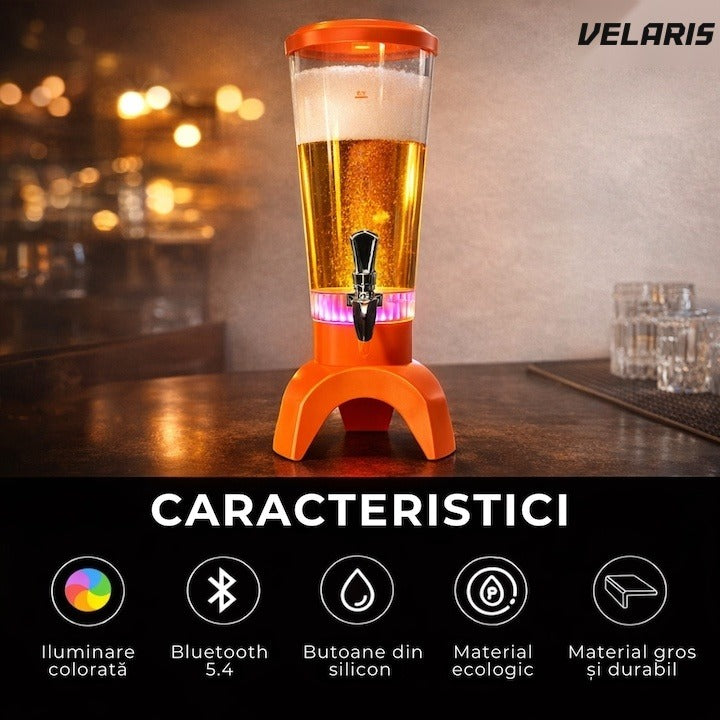 Decanter 3 litri din sticlă cu LED decorativ și difuzor Bluetooth, negru