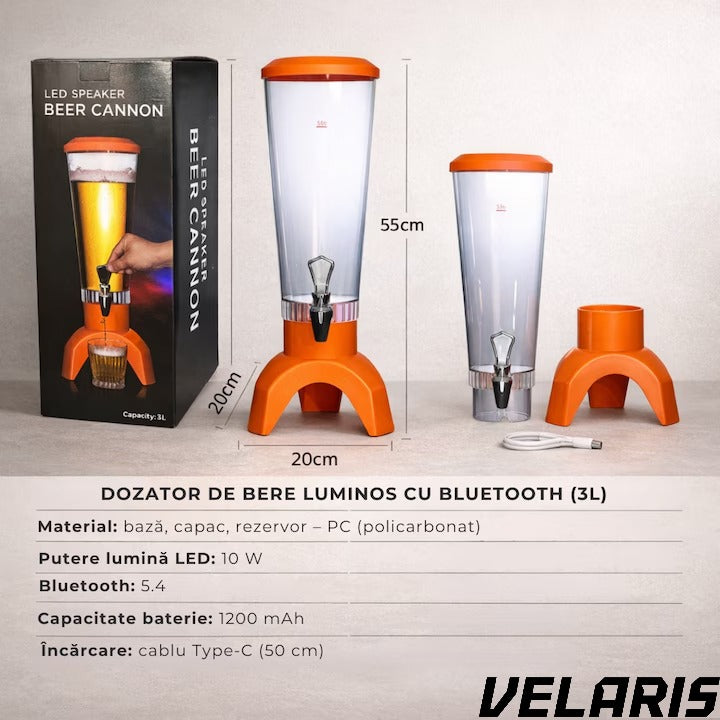 Decantor sticla 3 litri cu LED decorativ si boxa Bluetooth integrata decantor modern pentru petreceri seri relaxante si cadou
