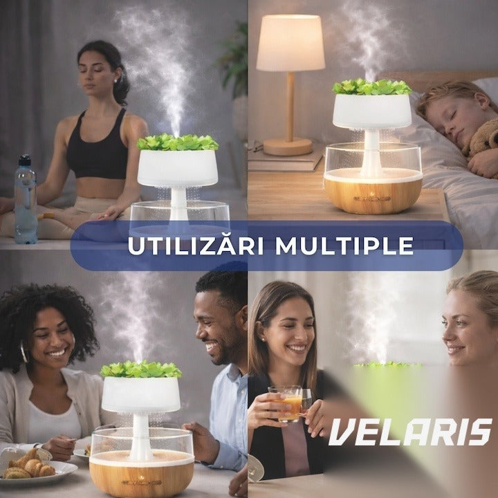 Umidificator decorativ cu efect ploaie, LED 7 culori, sunete relaxante, 0.3L