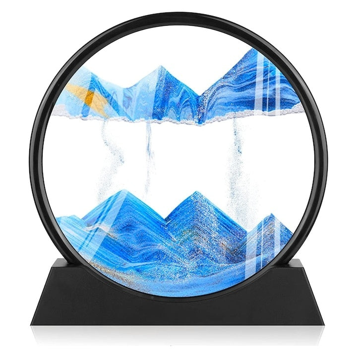 Obiect decorativ cu efect 3D de nisip, bază rotativă 360°, sticlă și plastic, 18x19 cm, albastru