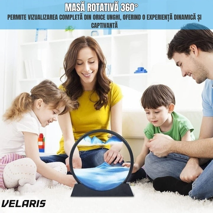 Obiect decorativ cu efect 3D de nisip, bază rotativă 360°, sticlă și plastic, 18x19 cm, albastru
