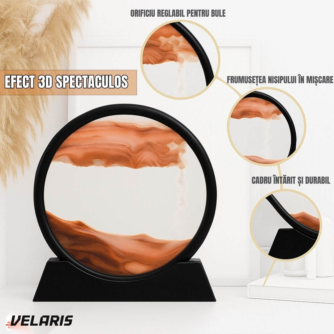 Obiect decorativ cu efect 3D de nisip, bază rotativă 360°, sticlă și plastic, 18x19 cm, roșu