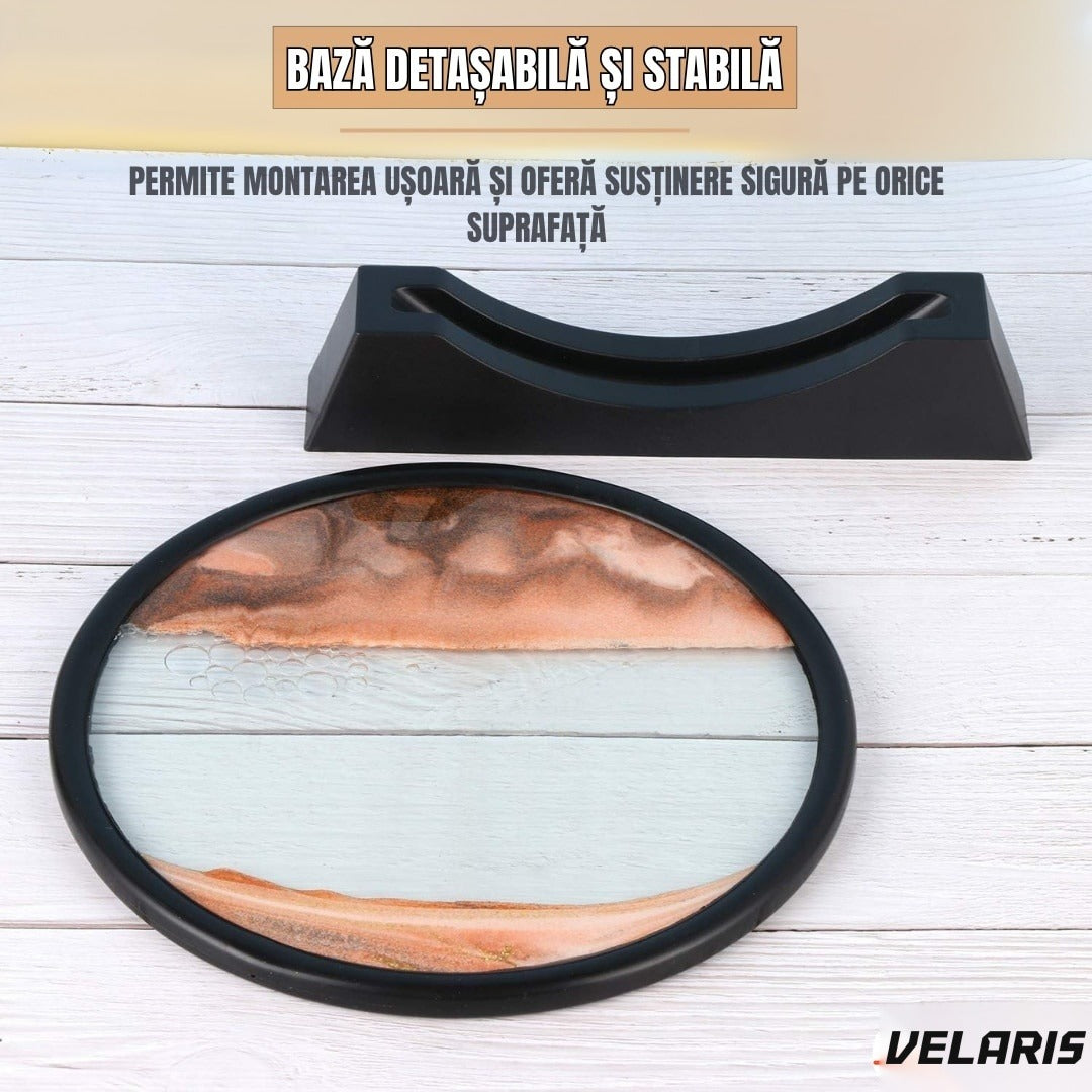 Obiect decorativ cu efect 3D de nisip, bază rotativă 360°, sticlă și plastic, 18x19 cm, roșu