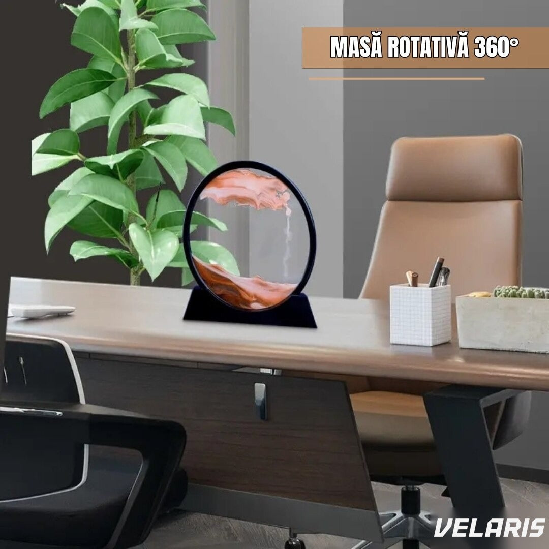 Obiect decorativ cu efect 3D de nisip, bază rotativă 360°, sticlă și plastic, 18x19 cm, roșu