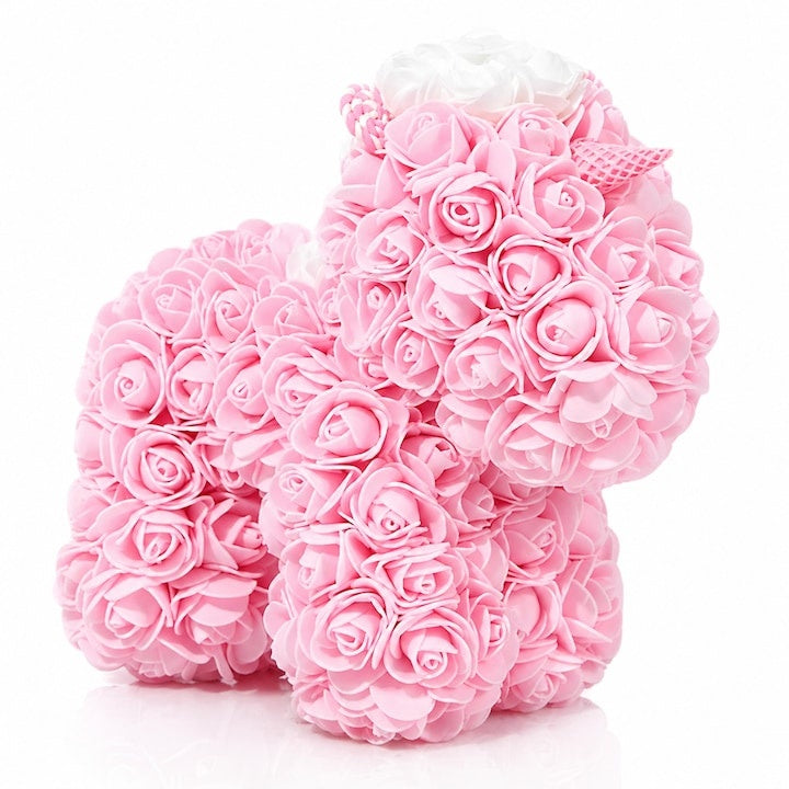 Unicorn decorativ din trandafiri roz, cadou elegant, spumă premium lucrat manual 25 cm, cutie inclusă