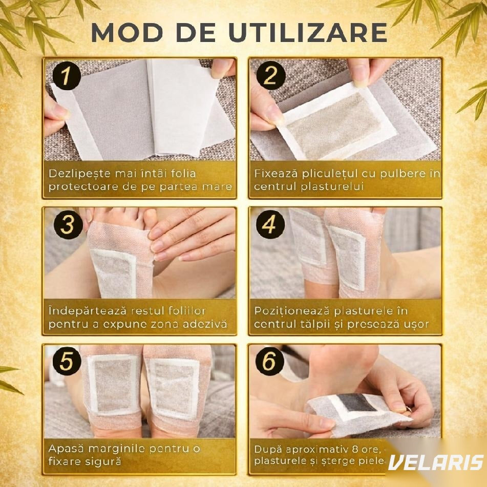 Plasturi detoxifianți cu ghimbir, 10 buc, pentru picioare