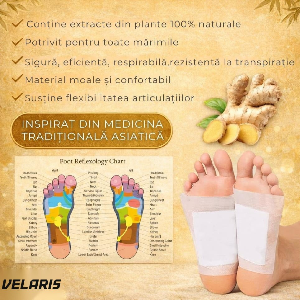 Plasturi detoxifianți cu ghimbir, 10 buc, pentru picioare