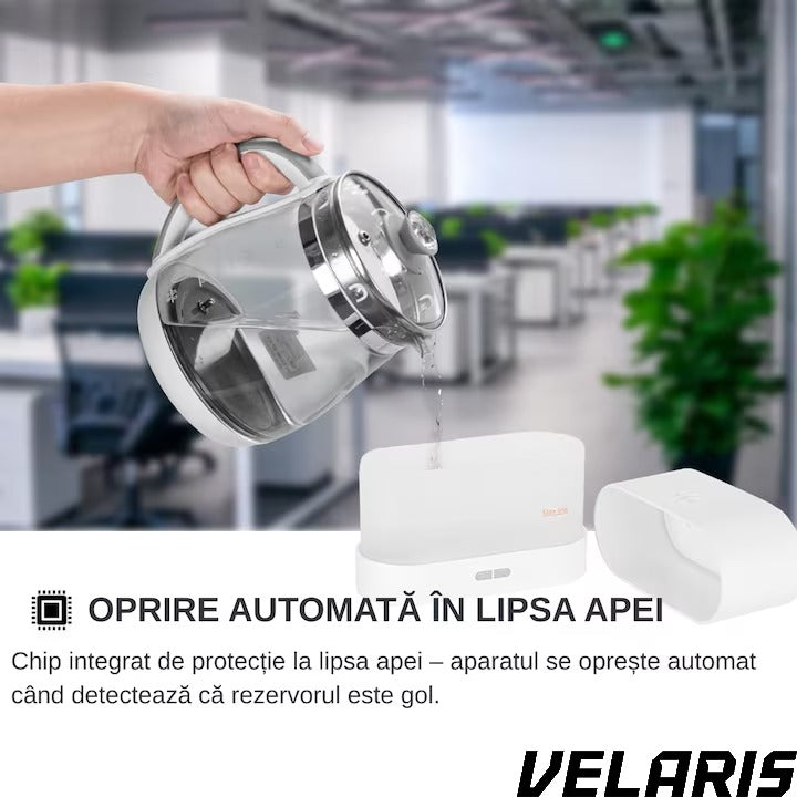 Difuzor Aromaterapie si Umidificator cu Efect de Flacara, Ultrasunete, Capacitate 180 ml, 10 Ore de Functionare, Alb