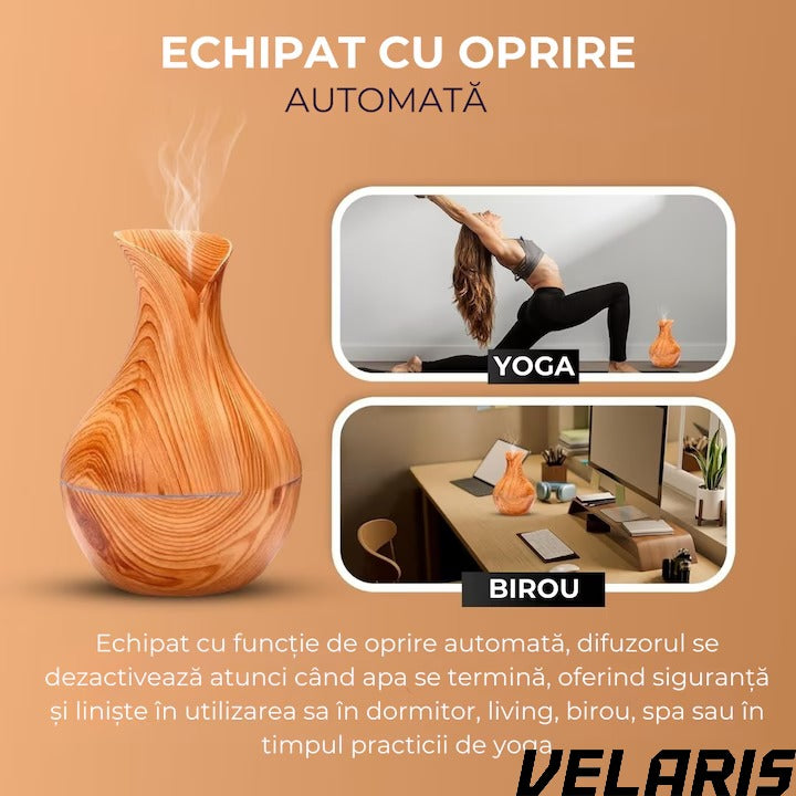 Difuzor Aromaterapie cu Umidificator, ultrasunete, forma de vaza, buton touch, bej, LED 7 culori, 130 ml