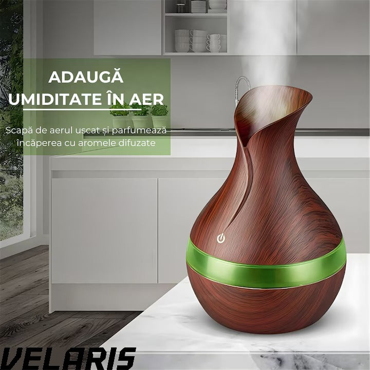 Difuzor Aromaterapie cu Umidificator, ultrasunete, forma de vaza, buton touch, maro, LED 7 culori, 130 ml