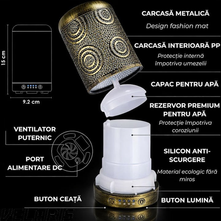 Difuzor Aromaterapie din Metal, Design Vintage, 100 ml, Bronz deschis