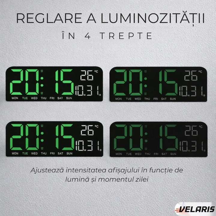 Ceas digital perete și birou 24 x 9 cm, afișaj verde LED, ceas alarmă, calendar, termometru