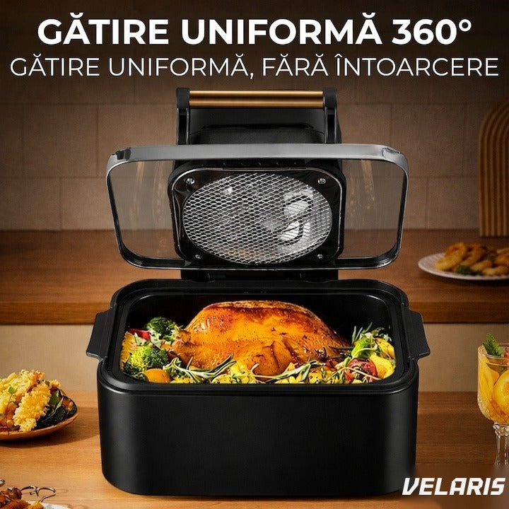 Friteuză aer cald 3 în 1 fără ulei 12 L 1700W, control tactil 11 programe, negru-auriu