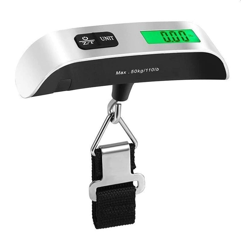 Cântar digital pentru bagaje, 50 kg, cu termometru, Argintiu