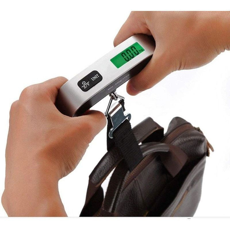 Cântar digital pentru bagaje, 50 kg, cu termometru, Argintiu