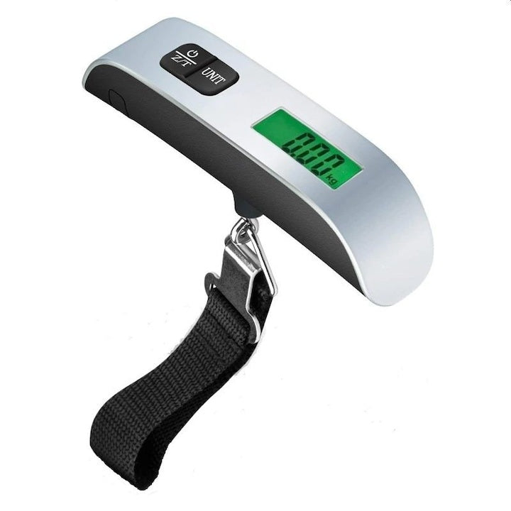 Cântar digital pentru bagaje, 50 kg, cu termometru, Argintiu