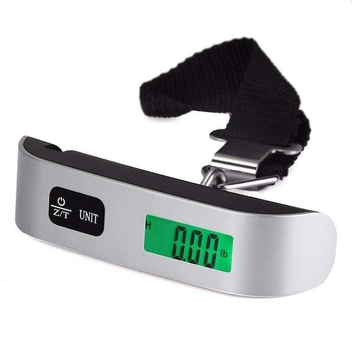 Cântar digital pentru bagaje, 50 kg, cu termometru, Argintiu