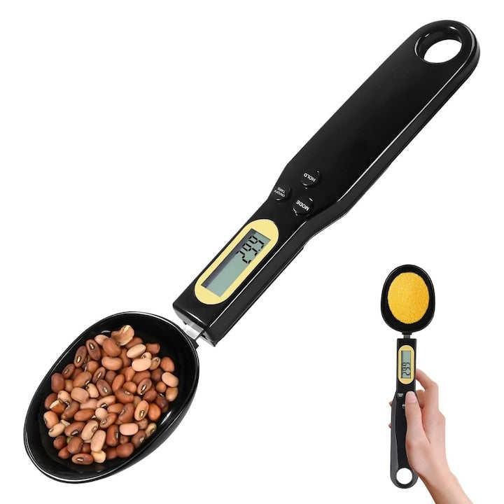 Lingură digitală de măsurat, capacitate 500 g, precizie 0,1 g, display LCD, ingrediente solide și lichide, neagră