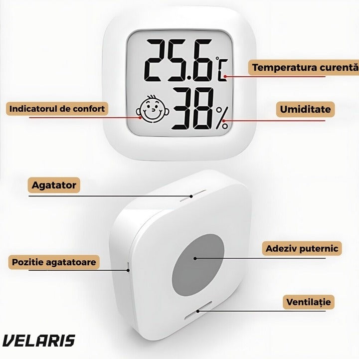 Termometru și higrometru digital cu afișaj LCD, indicator confort, baterie inclusă