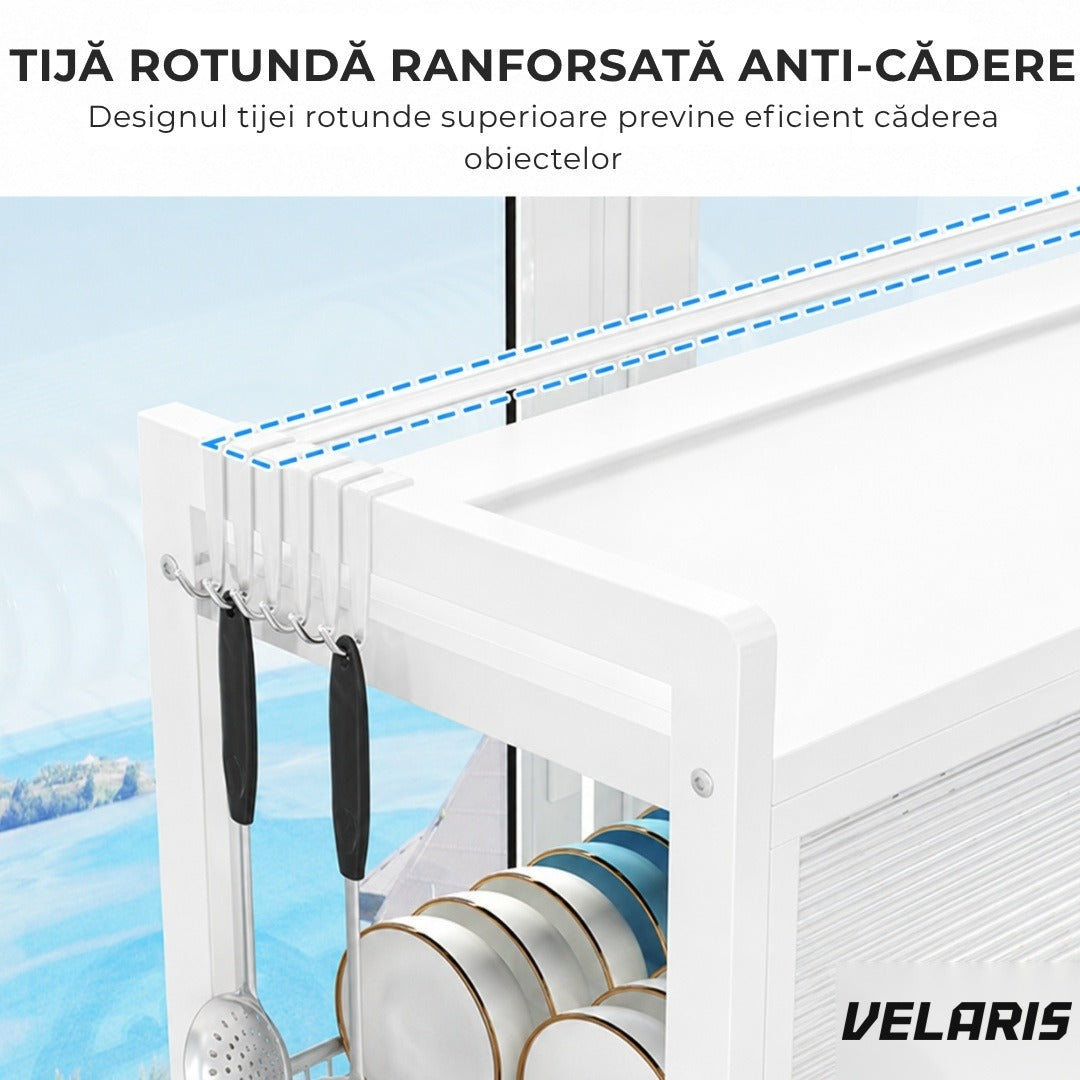 Raft uscare vase deasupra chiuvetei 105 cm, alb, oțel inoxidabil, 3 niveluri