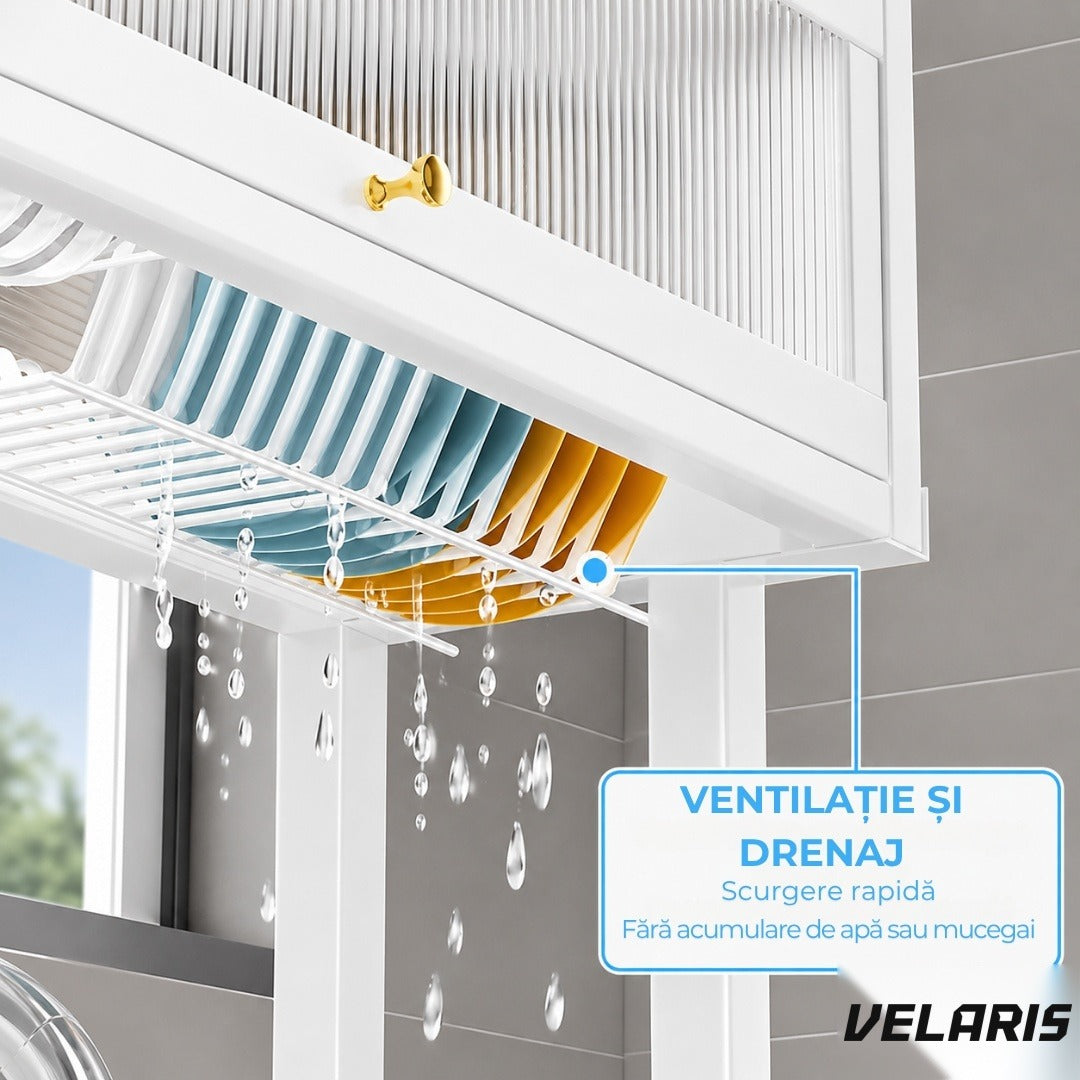 Raft uscare vase deasupra chiuvetei 105 cm, alb, oțel inoxidabil, 3 niveluri