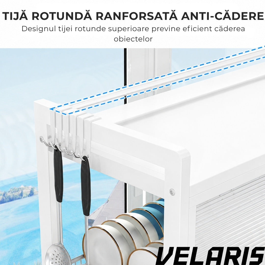 Raft uscare vase deasupra chiuvetei 65 cm, negru, oțel inoxidabil, 3 niveluri
