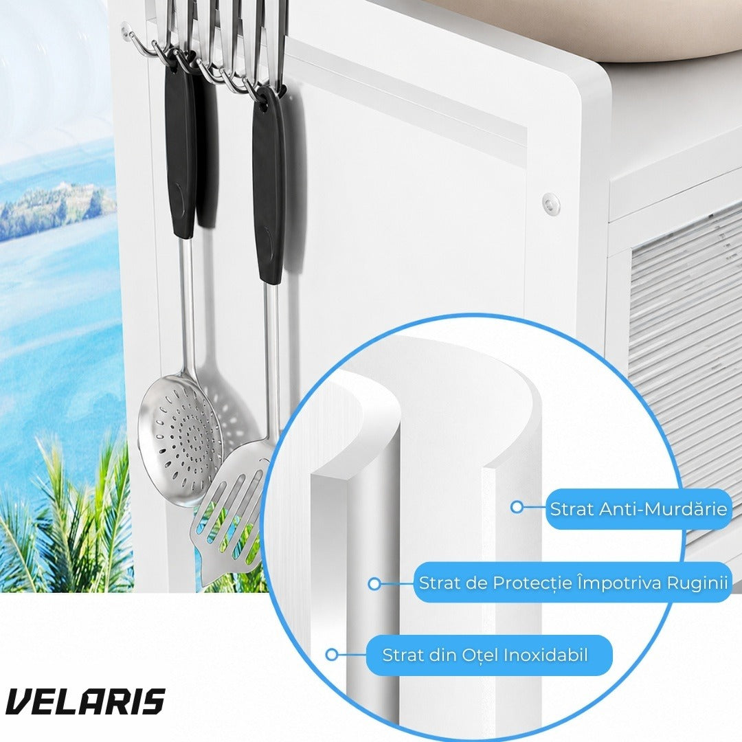 Raft uscare vase deasupra chiuvetei 95 cm, alb, oțel inoxidabil, 3 niveluri