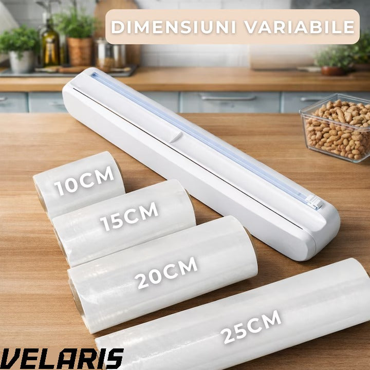 Dispenser folie alimentara, 37cm, 12 ventuze antialunecare, alb