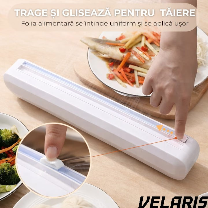 Dispenser folie alimentara, 37cm, 12 ventuze antialunecare, alb
