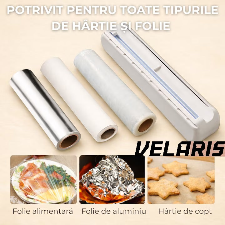 Dispenser folie alimentara, 37cm, 12 ventuze antialunecare, alb