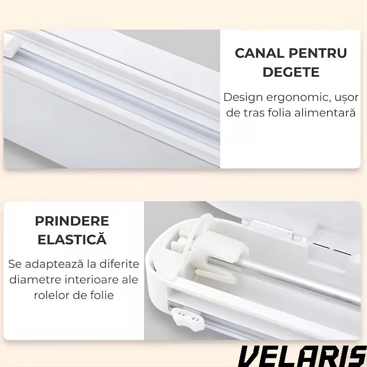 Dispenser folie alimentara, 37cm, 12 ventuze antialunecare, alb