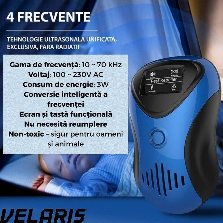 Dispozitiv Anti-Daunatori cu Ultrasunete, Afisaj LED, 10-70kHz, 3W, Non-Toxic, Protectie Rozatoare, 100% Sigur pentru Animale
